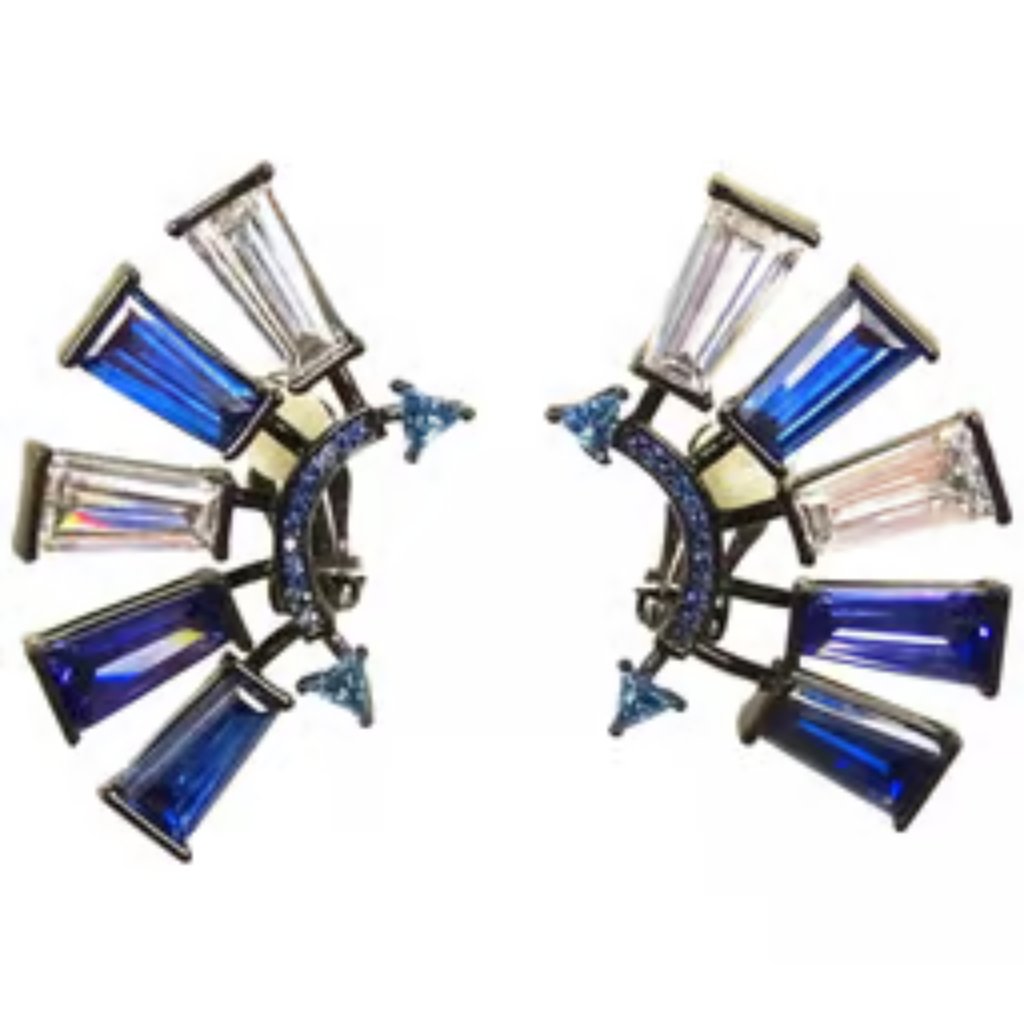 Eddie Borgo Black Rhodium Plated Shades Of Blue Cz Clip Earrings 110$